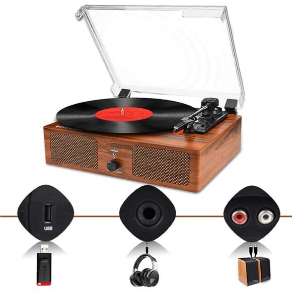 Vinyl Record Player Wireless Turntable with Built-in Speakers - Picture 4 of 6